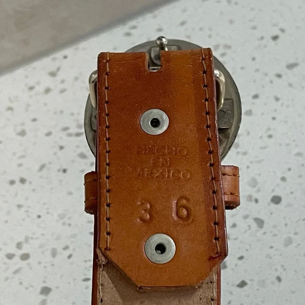 Mens Poker Chip Leather Belt with Silver Buckle